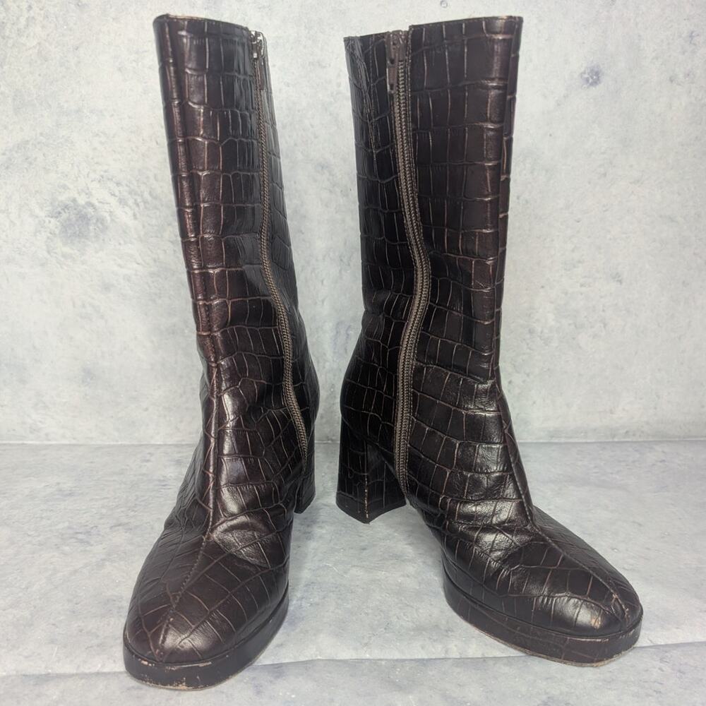Miista Carlota Mahogany Croc Ankle Boots, Size 38 - Picture 4 of 13